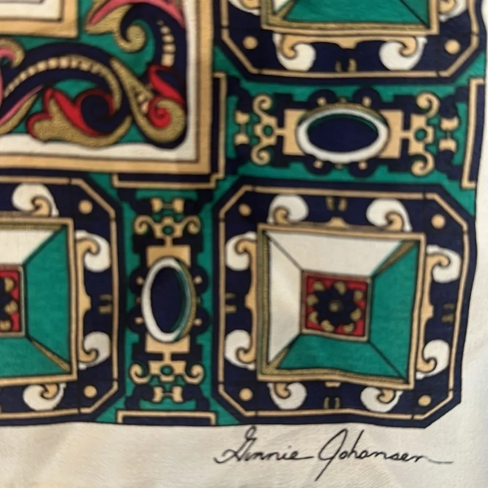 Vintage Women’s Ginnie Johansen 100% Geometric Print Multi Color Scarf 27”
